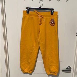 Victoria’s Secret Pink Y2K Yellow Crest Drawstring Cropped Sweatpants Cozy Comfy